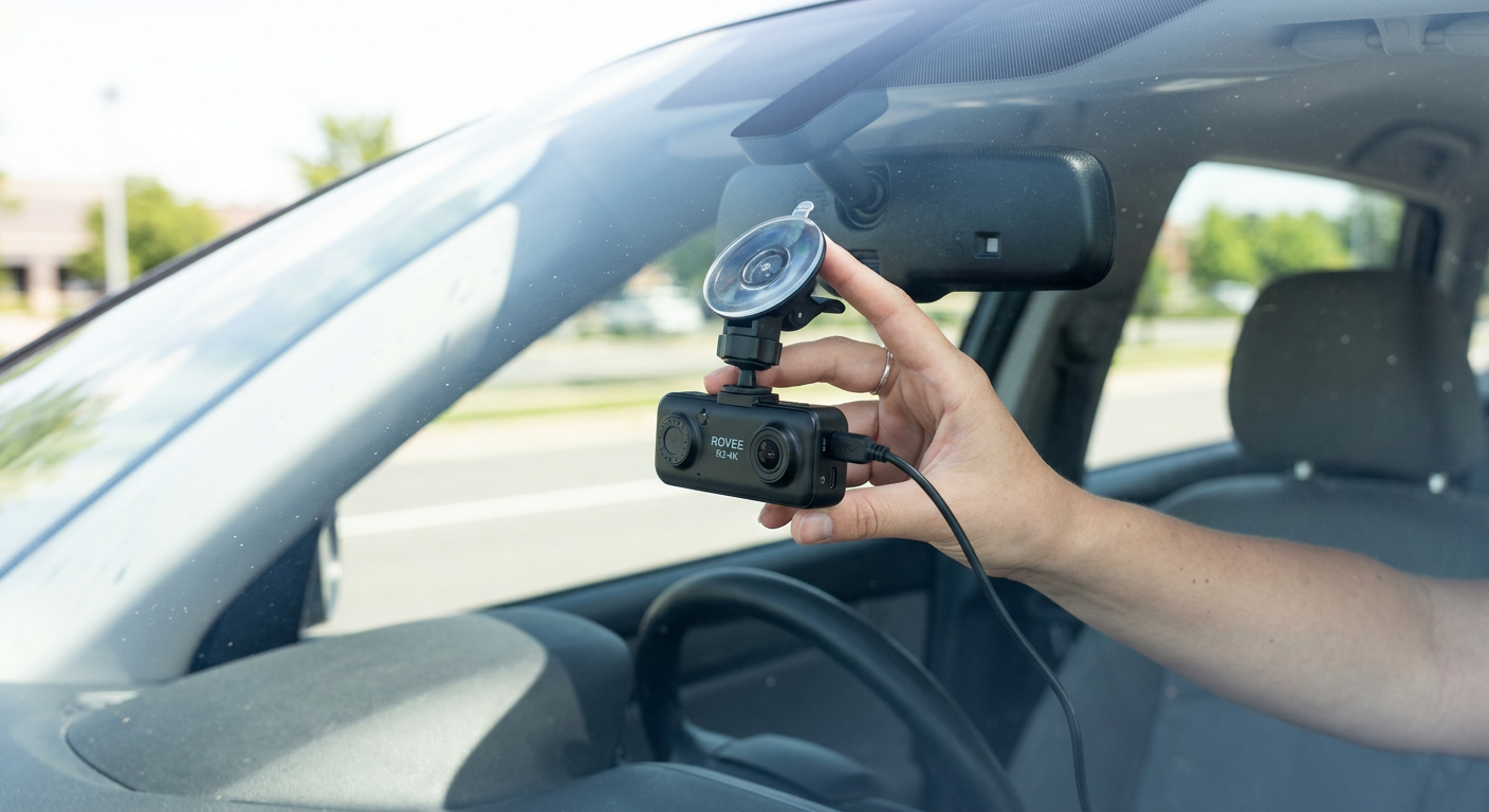 Installing the RoadVision dash cam on a windshield in seconds